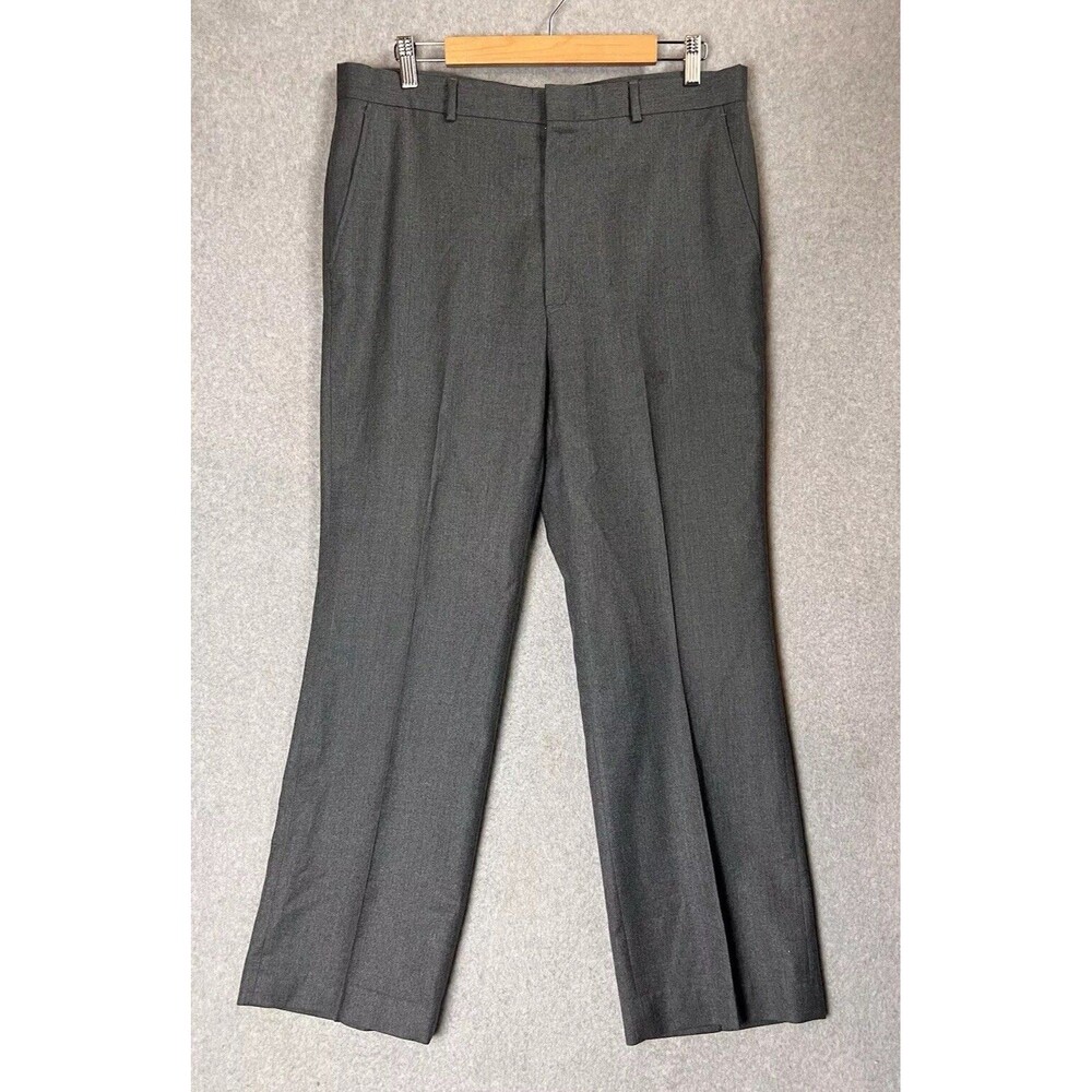 LL Bean Pants Mens 35x30 100% Wool Dress Pant Gray Flat Front Button Pockets